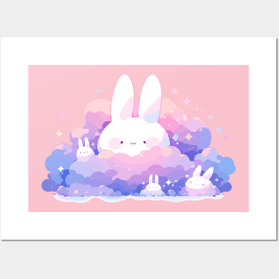 Cuddly Fluffy Baby Bunnies In The Purple Sky Posters and Art